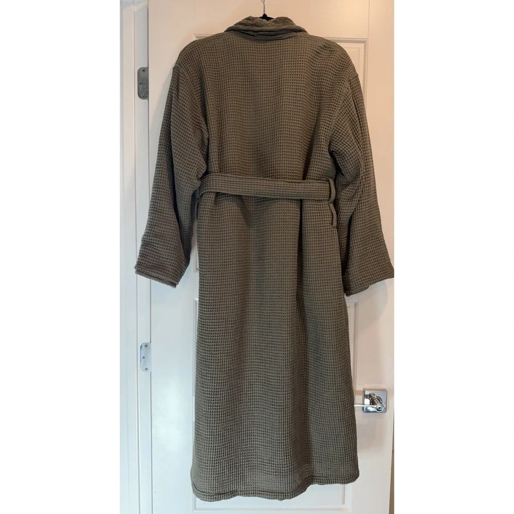 Pottery Barn Resort Robe Olive Green Size Medium Thick Waffle Knit Terry Cloth